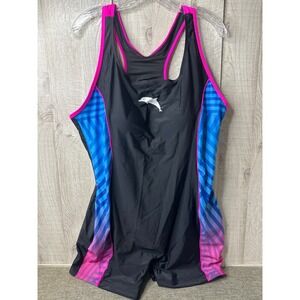 Halcurt Womens 2X One Piece Boyleg Swimsuit Black Pink Blue Racerback Geometric